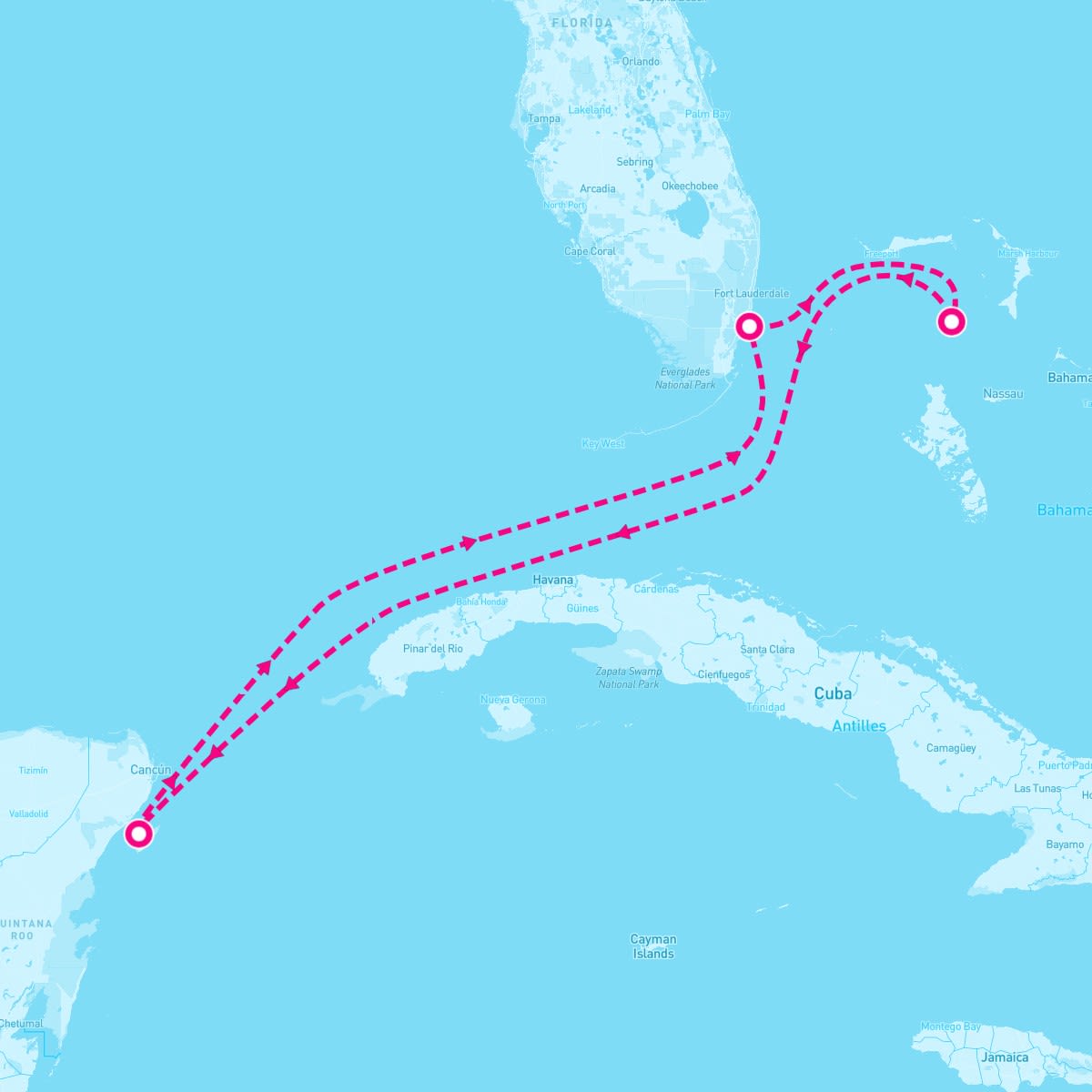 Norwegian Escape itinerary map for February 8, 2025 (5 nights)