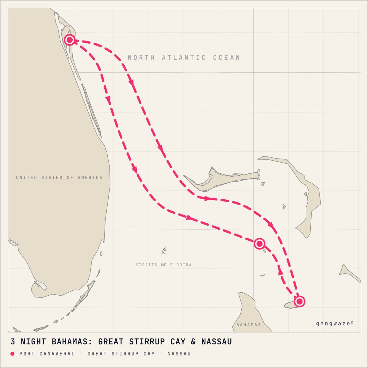 Norwegian Escape itinerary map for October 8, 2028 (3 nights)