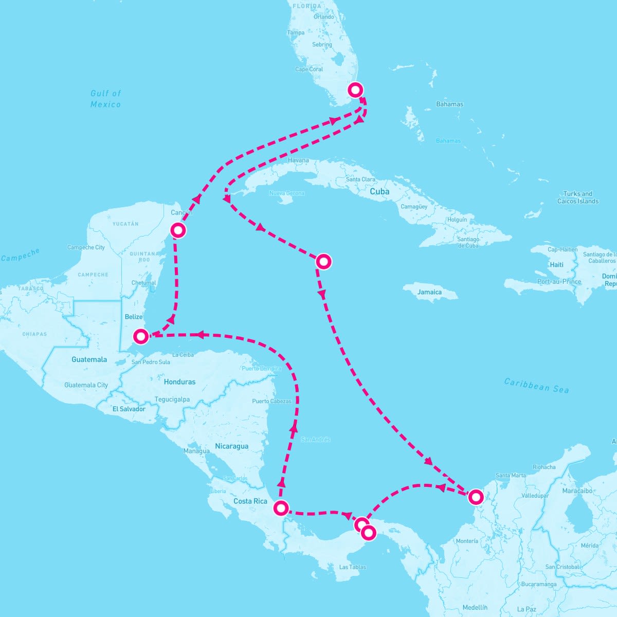 Norwegian Gem itinerary map for December 22, 2023 (11 nights)