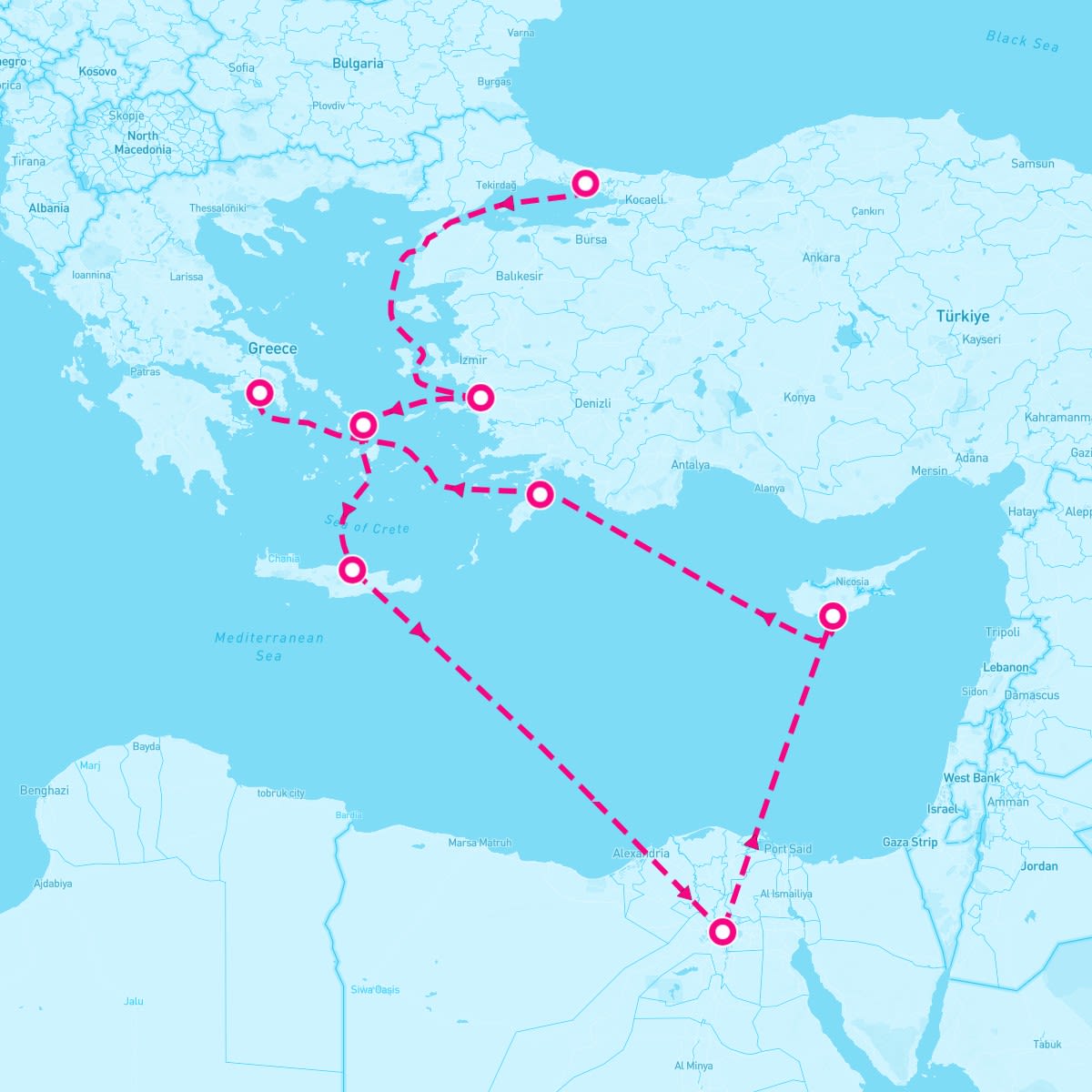 Norwegian Getaway itinerary map for October 19, 2024 (9 nights)