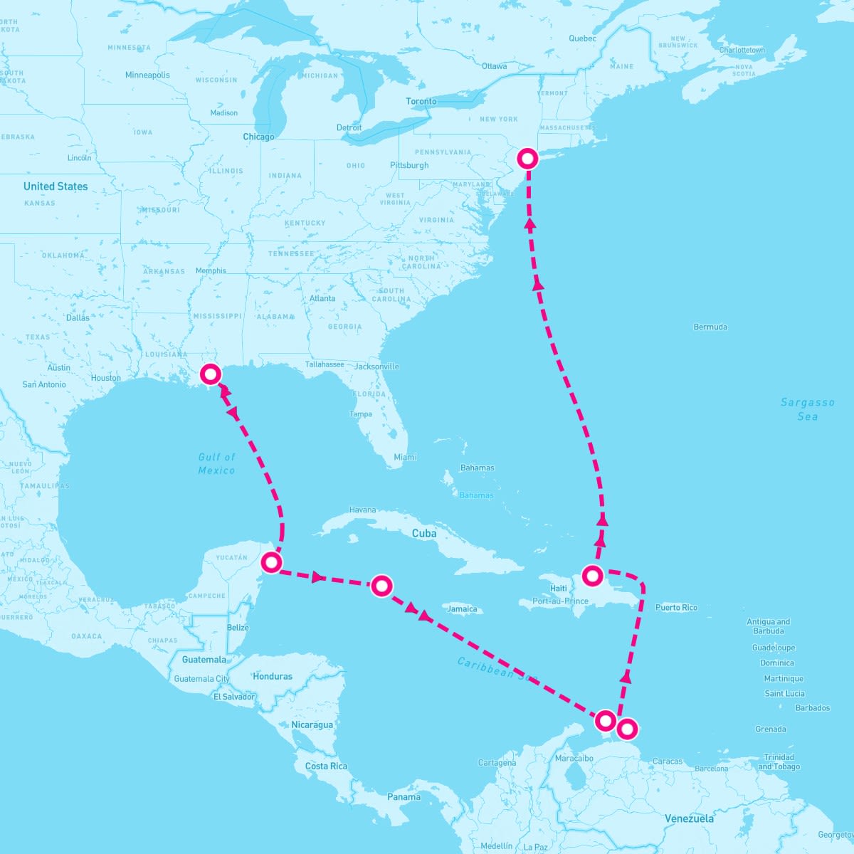 Norwegian Getaway itinerary map for April 20, 2025