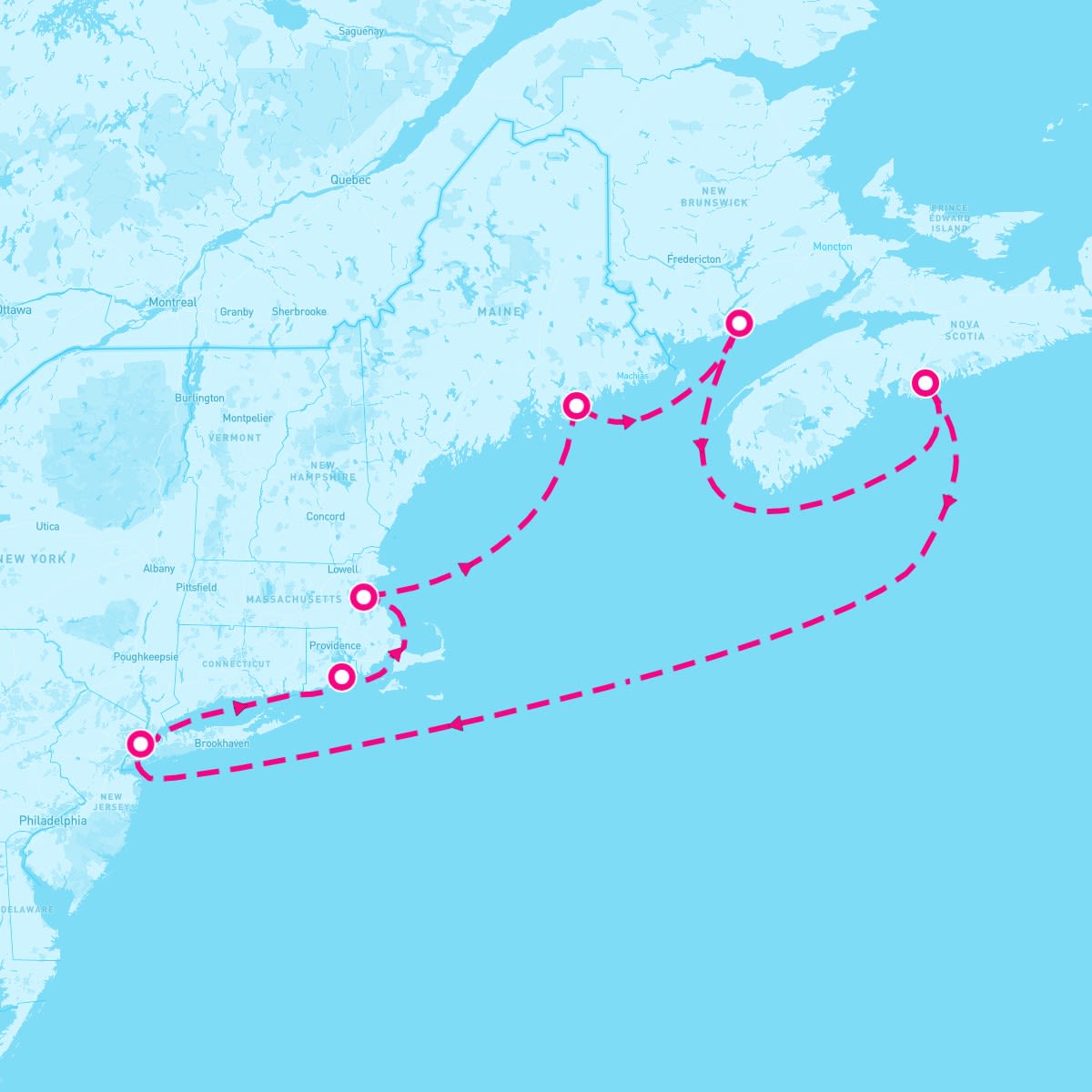 Norwegian Getaway itinerary map for September 7, 2025 (7 nights)