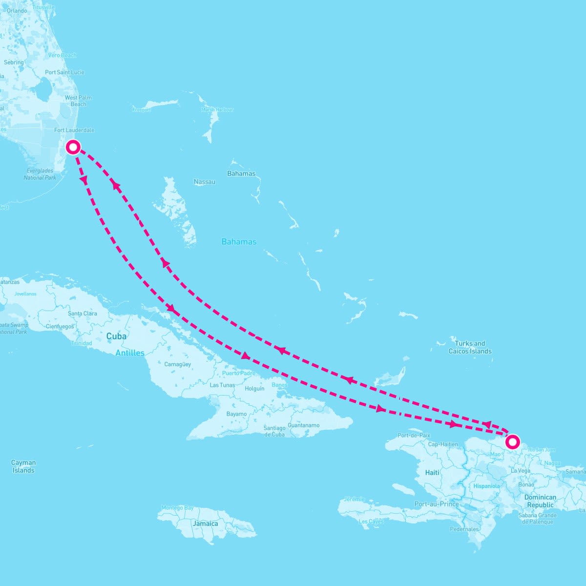 Norwegian Getaway itinerary map for November 3, 2025 (4 nights)