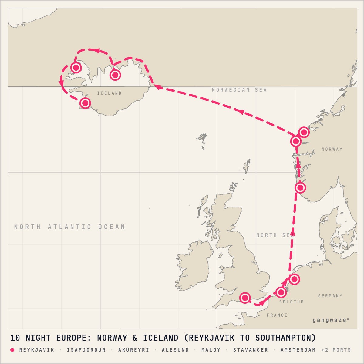 Norwegian Getaway itinerary map for July 6, 2028 (10 nights)