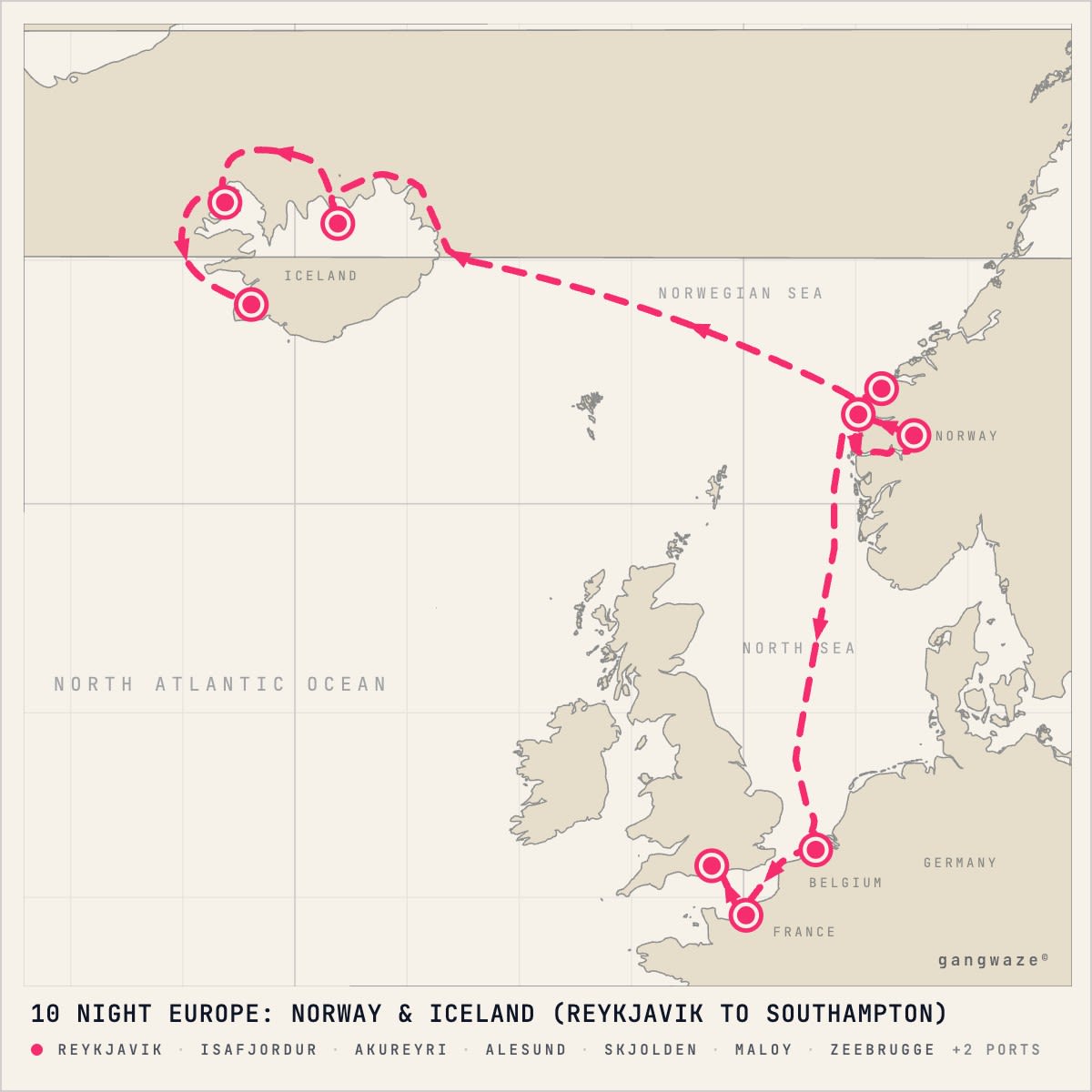 Norwegian Getaway itinerary map for August 17, 2028 (10 nights)