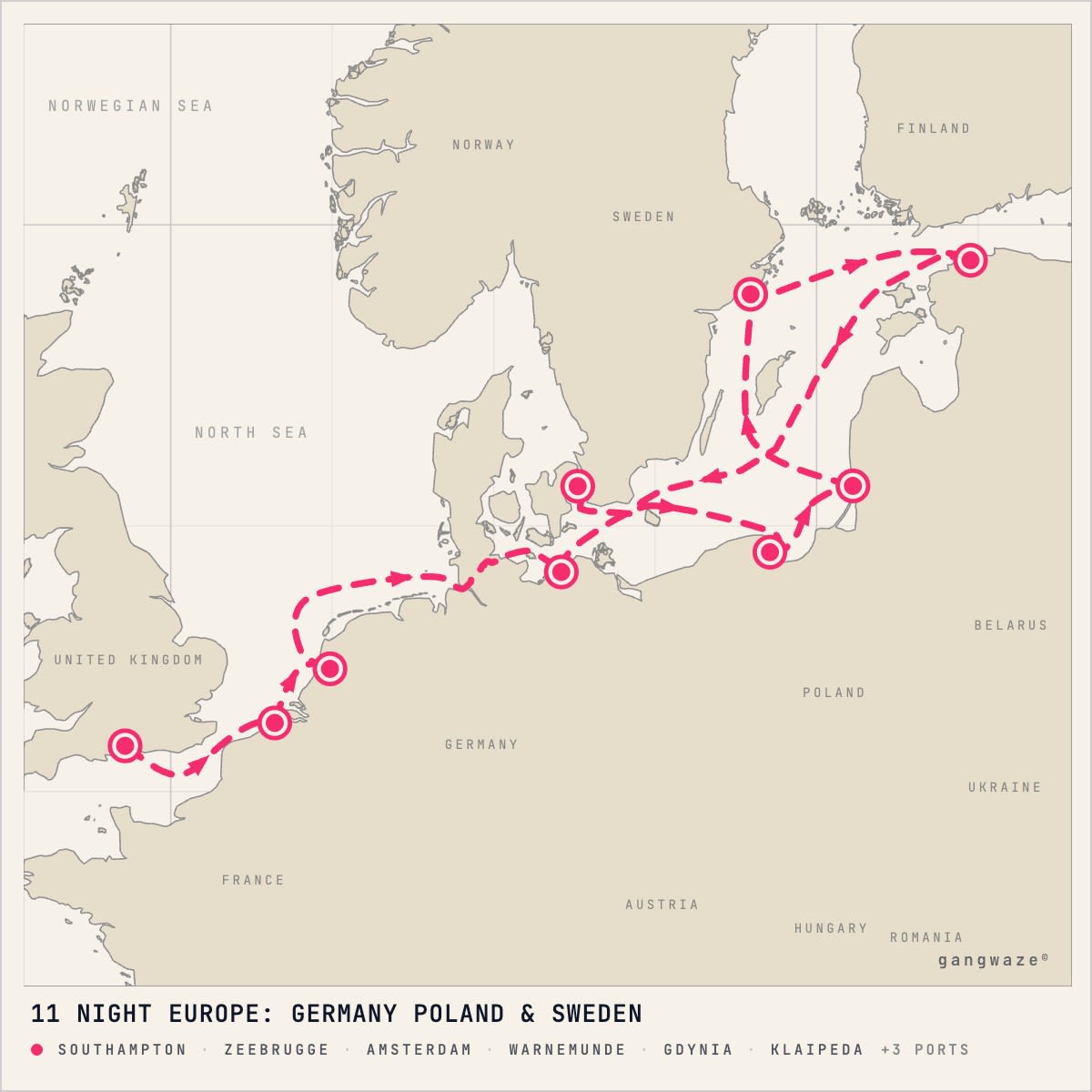 Norwegian Getaway itinerary map for September 17, 2028 (11 nights)