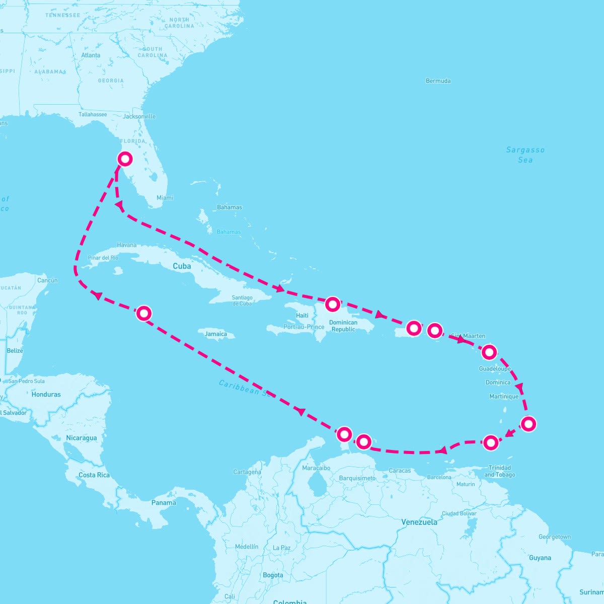 Norwegian Jade itinerary map for February 25, 2024