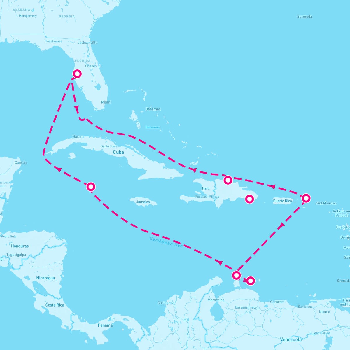 Norwegian Jewel itinerary map for December 1, 2024 (11 nights)