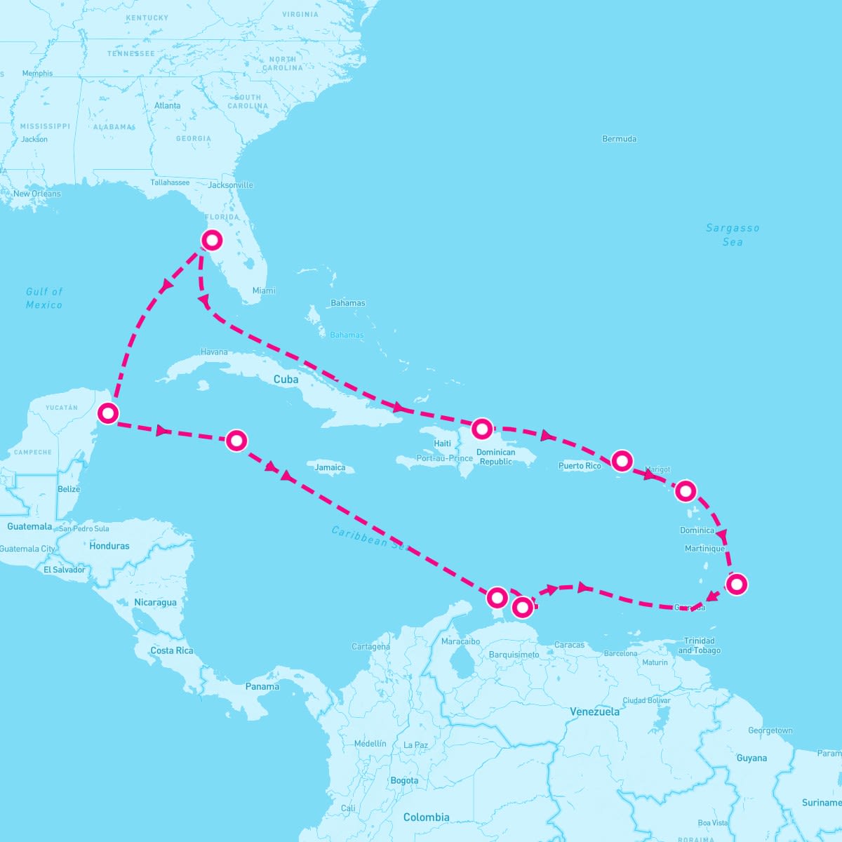 Norwegian Jewel itinerary map for March 2, 2025 (14 nights)