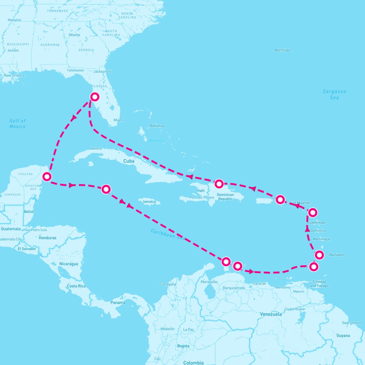Norwegian Jewel itinerary map for November 30, 2025 (14 nights)