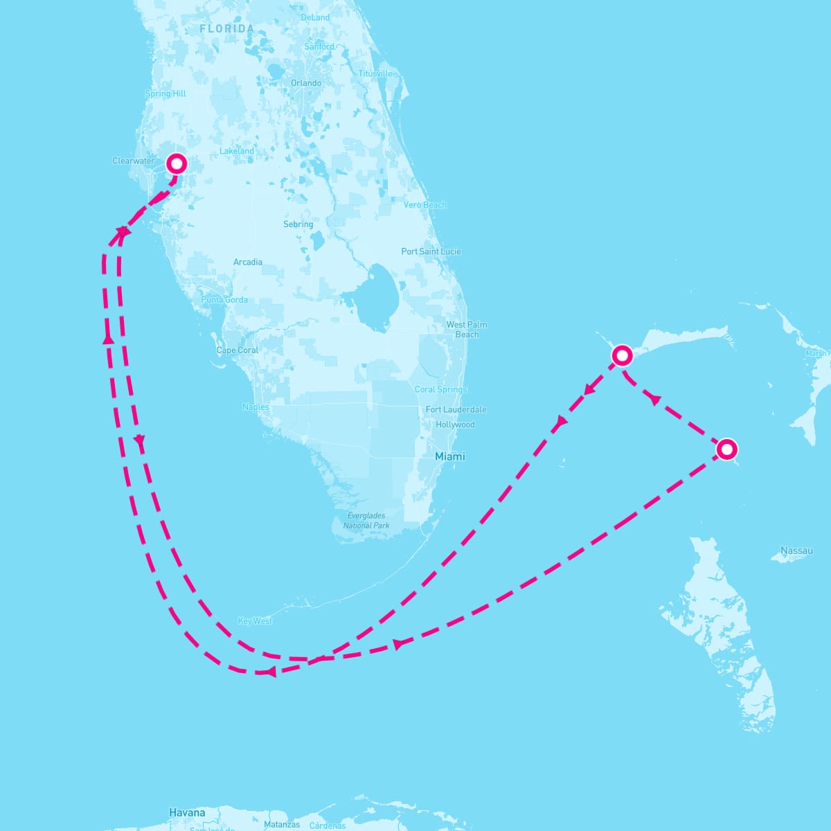 Norwegian Jewel itinerary map for December 21, 2025 (5 nights)