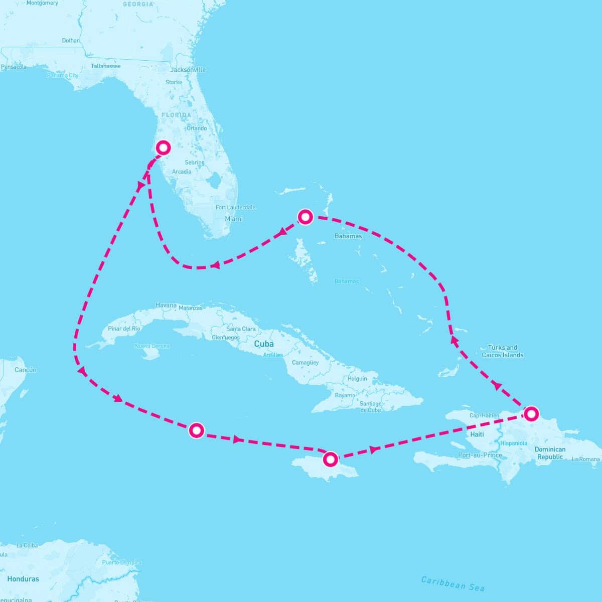 Norwegian Jewel itinerary map for December 26, 2025 (9 nights)