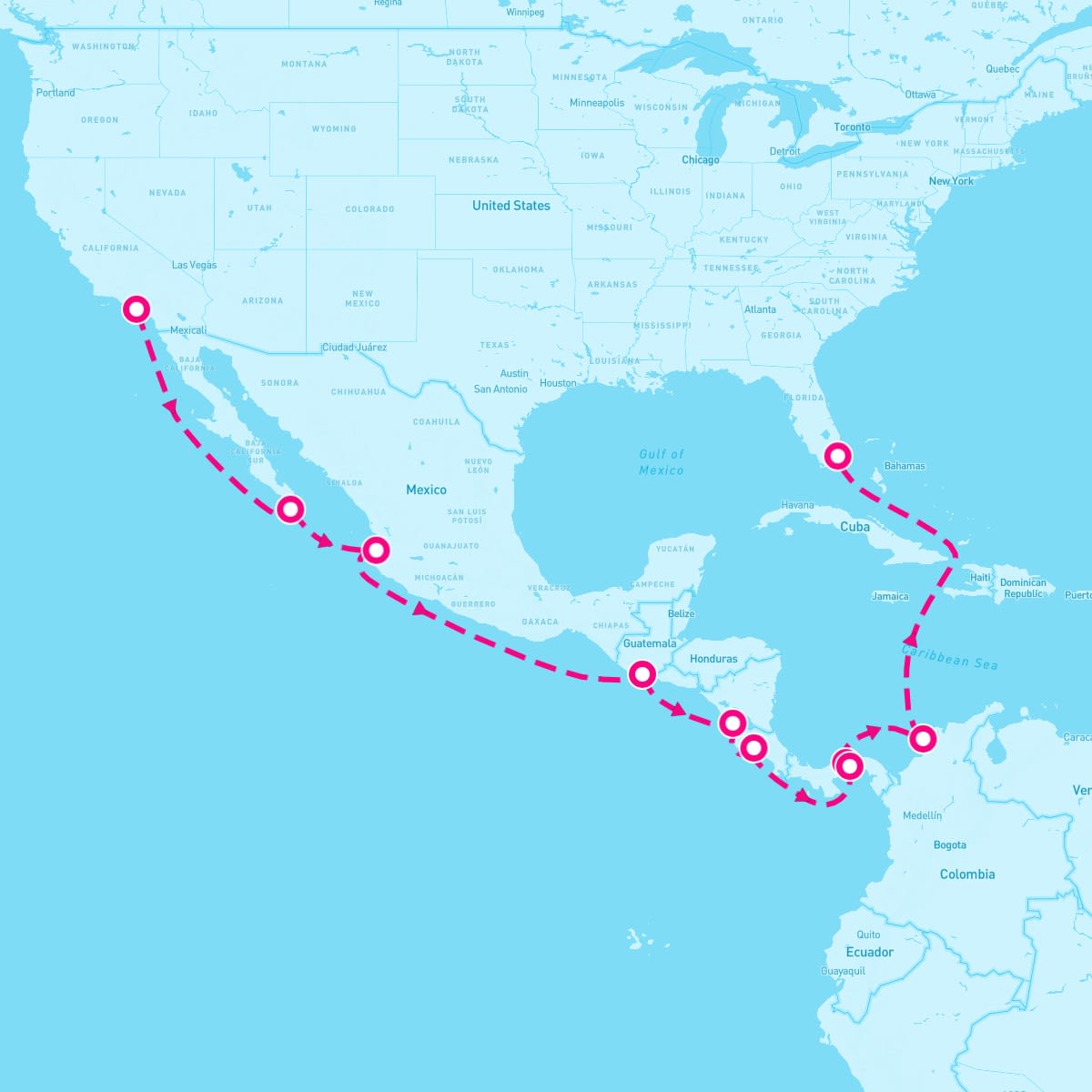 Norwegian Joy itinerary map for January 26, 2024 (15 nights)