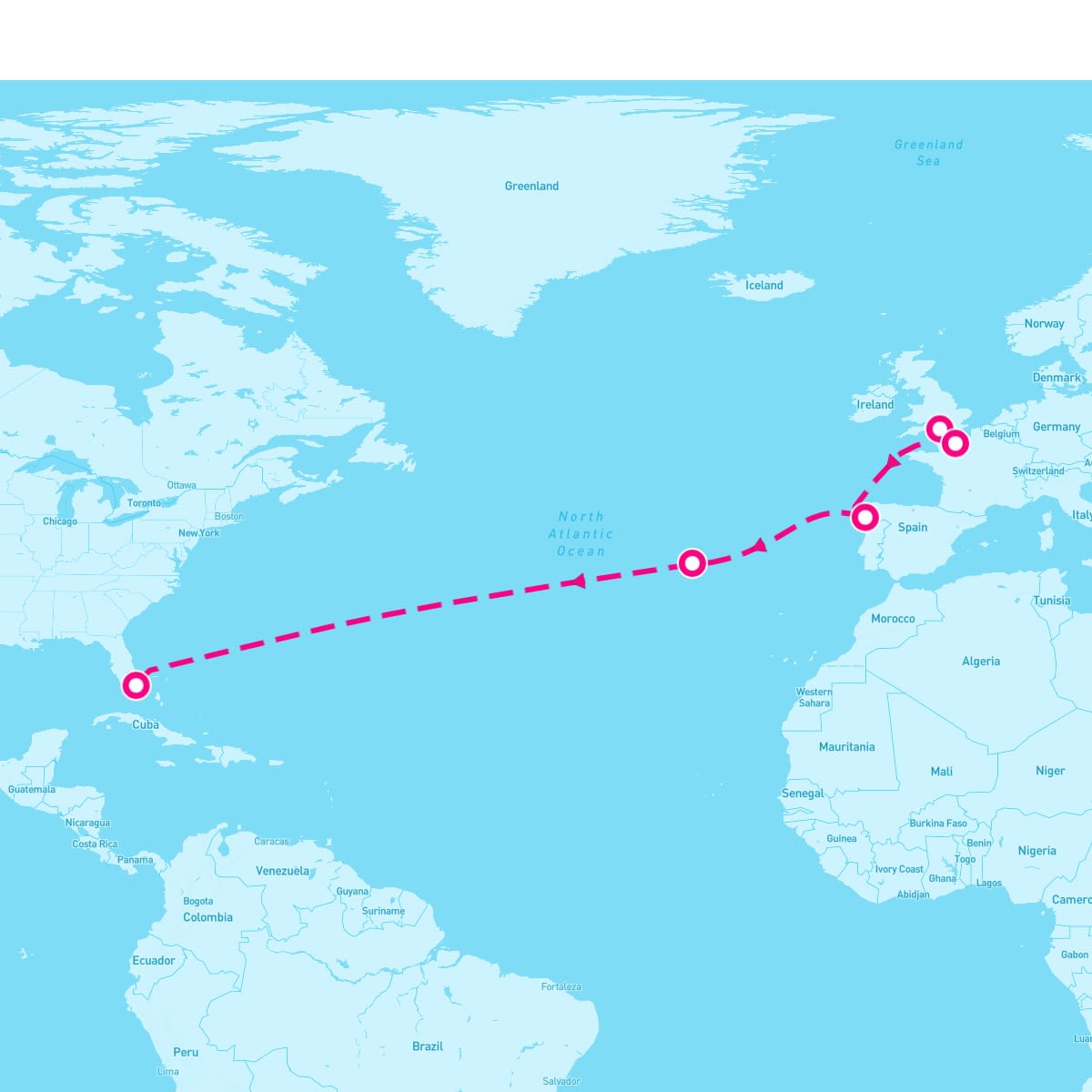 Norwegian Joy itinerary map for February 5, 2024 (12 nights)