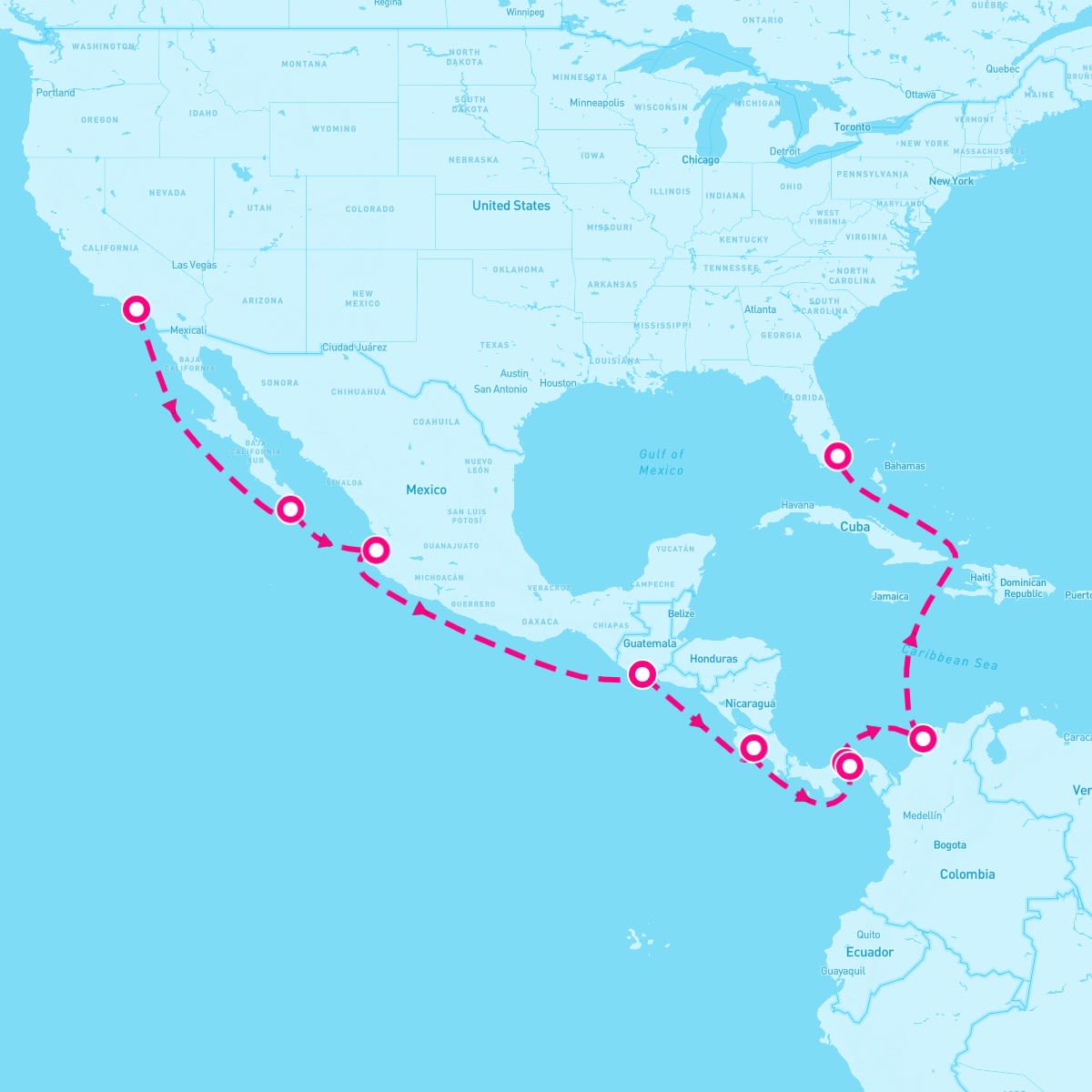 Norwegian Joy itinerary map for February 6, 2025 (15 nights)