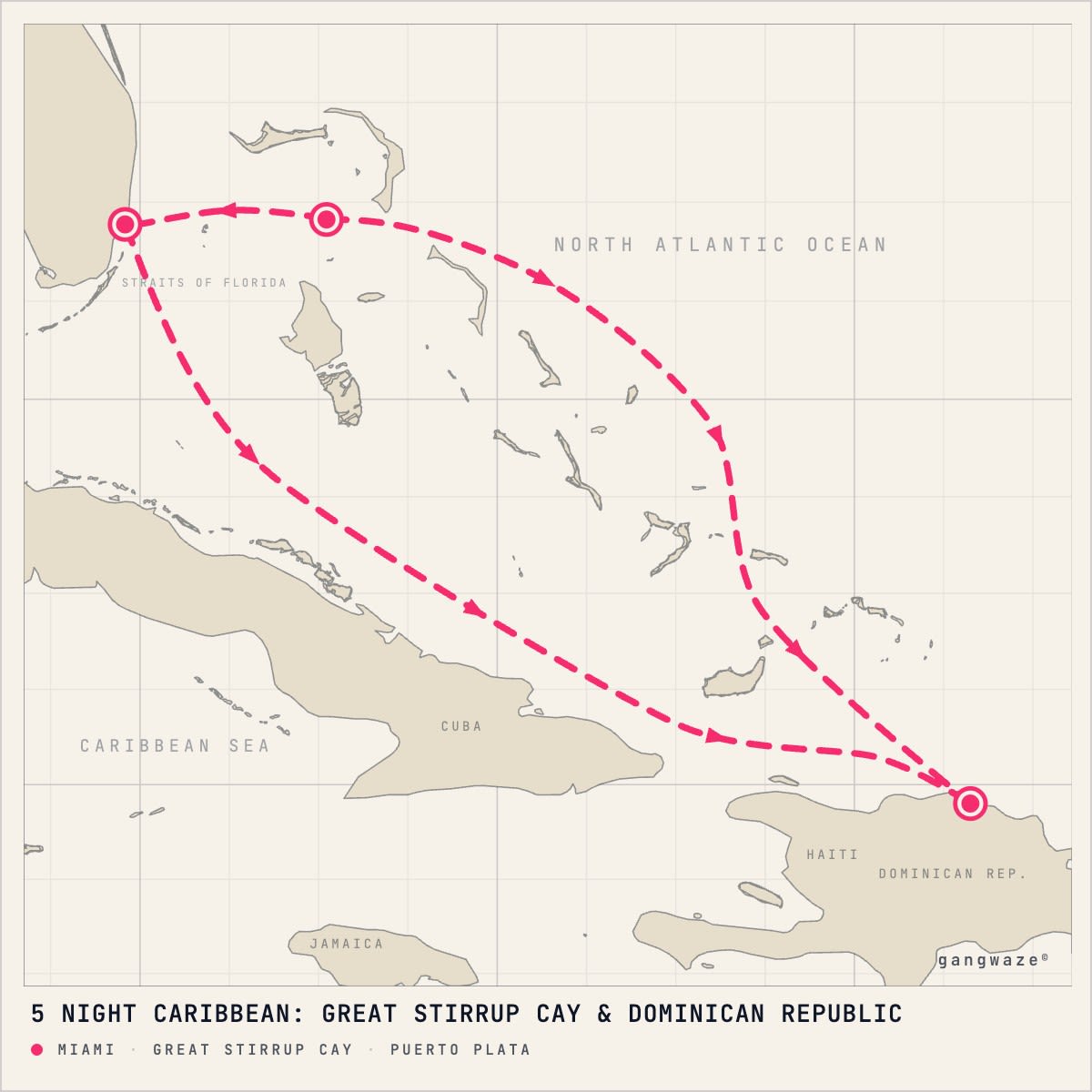 Norwegian Joy itinerary map for October 17, 2027 (5 nights)