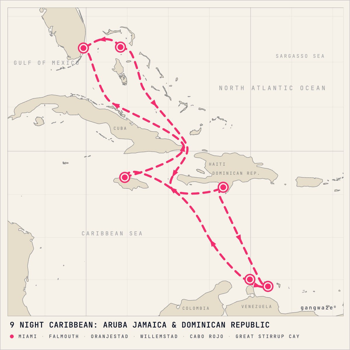 Norwegian Joy itinerary map for April 8, 2028 (9 nights)