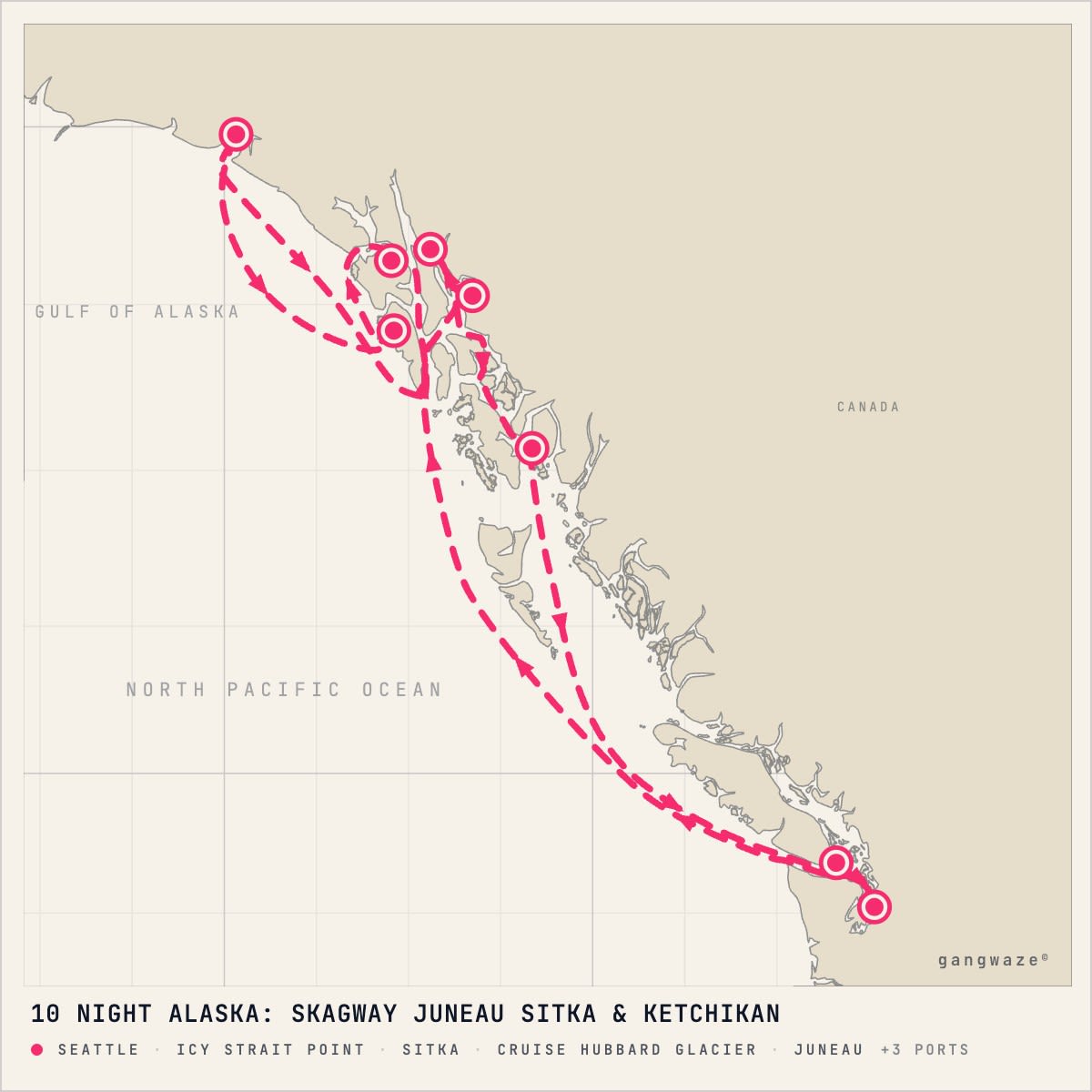 Norwegian Joy itinerary map for August 18, 2028 (10 nights)