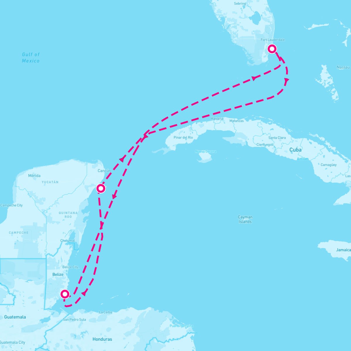 Norwegian Pearl itinerary map for January 17, 2024 (5 nights)
