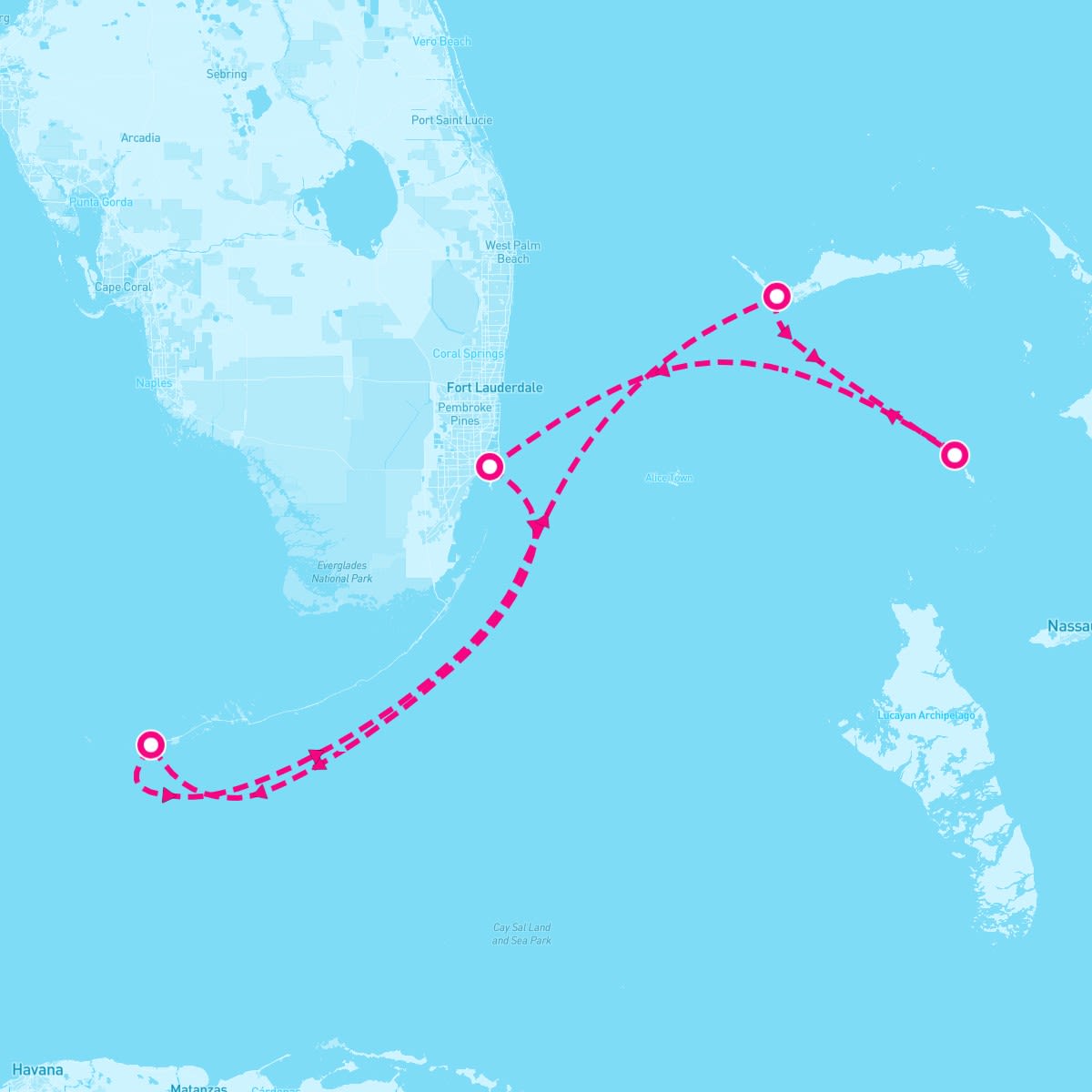 Norwegian Pearl itinerary map for February 19, 2024 (4 nights)