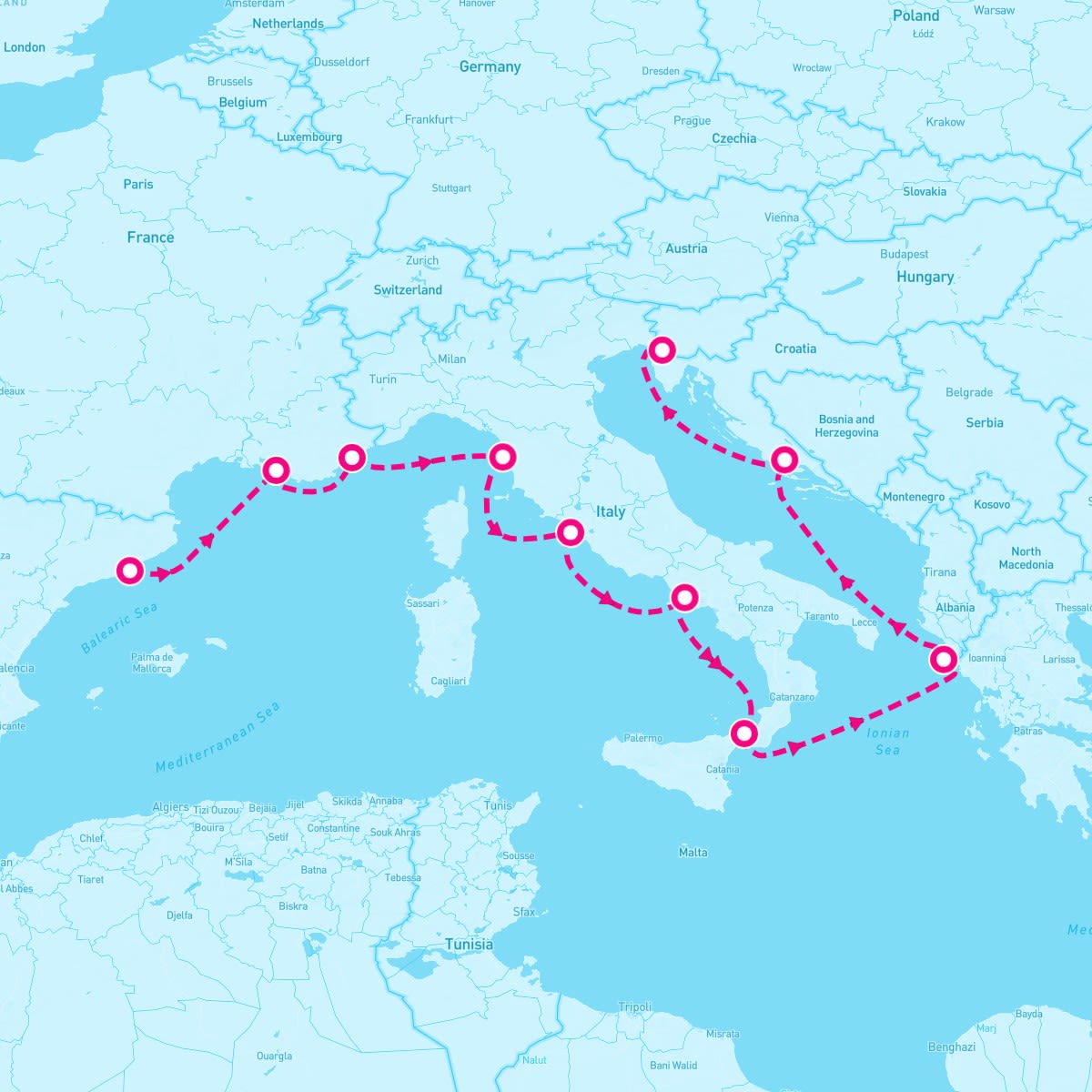 Norwegian Pearl itinerary map for May 18, 2024 (9 nights)
