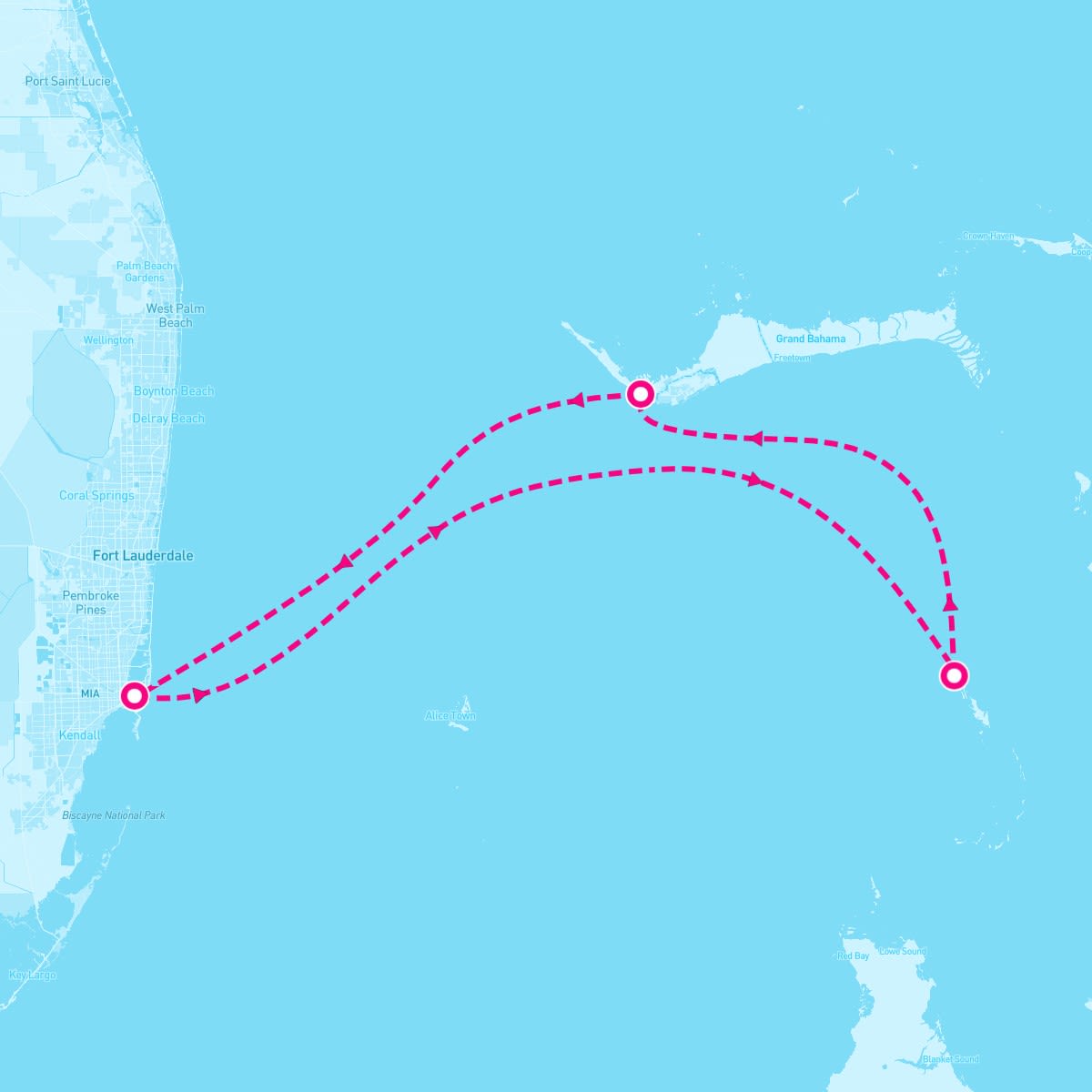 Norwegian Pearl itinerary map for January 17, 2025 (3 nights)