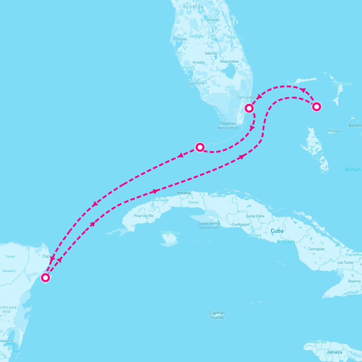 Norwegian Pearl itinerary map for March 22, 2025 (5 nights)
