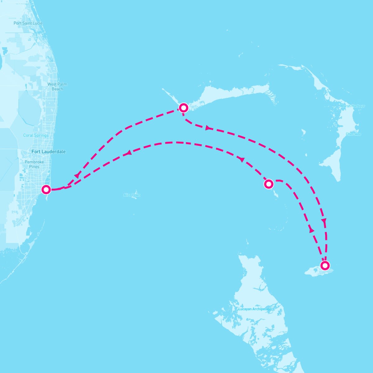 Norwegian Pearl itinerary map for March 27, 2025 (4 nights)