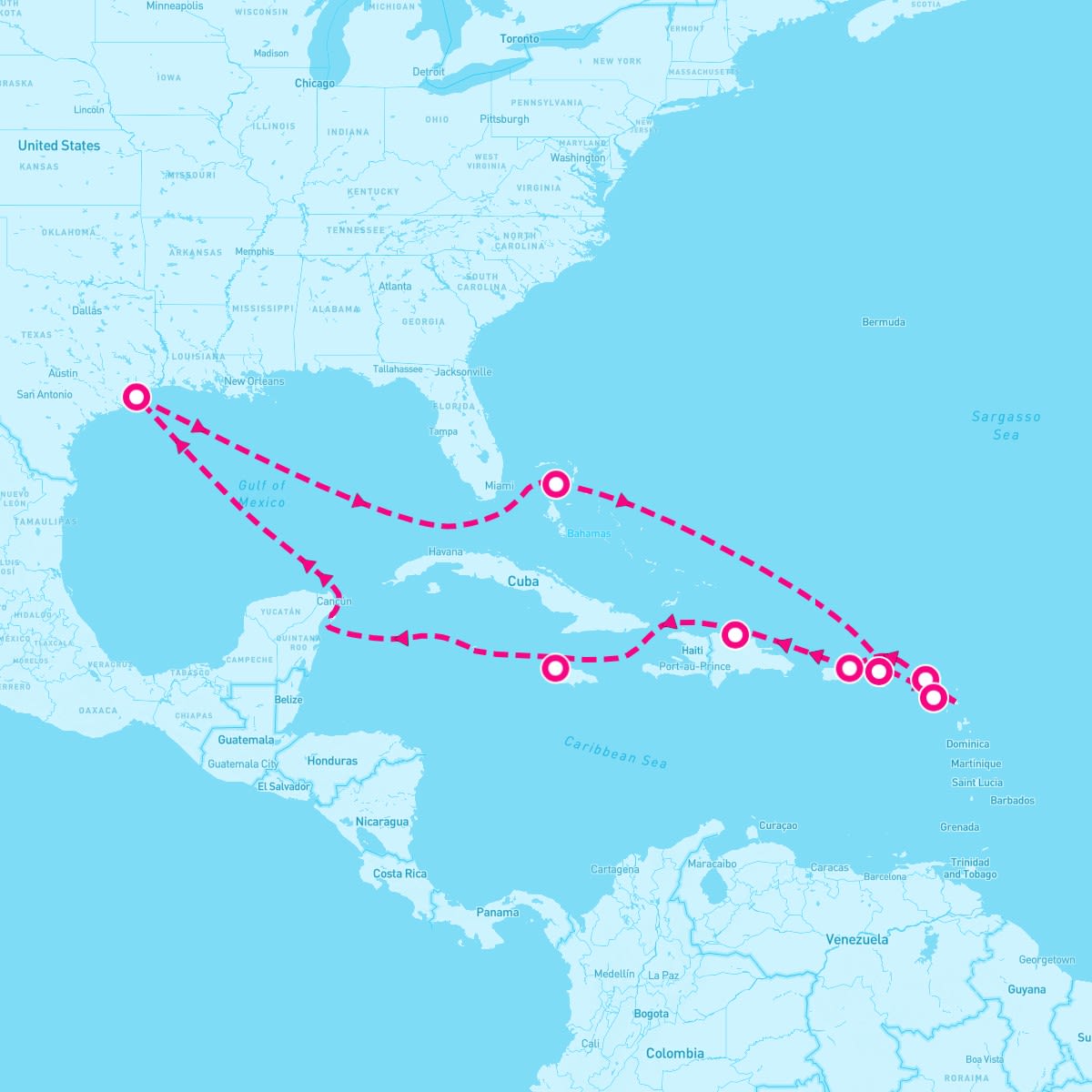 Norwegian Prima itinerary map for January 17, 2025 (14 nights)