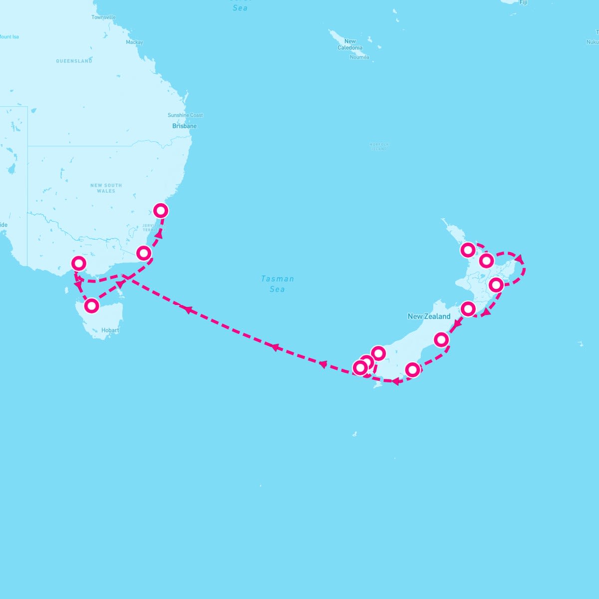 Norwegian Spirit itinerary map for February 21, 2024 (12 nights)