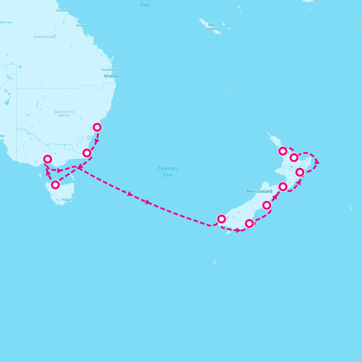 Norwegian Spirit itinerary map for February 8, 2025 (12 nights)