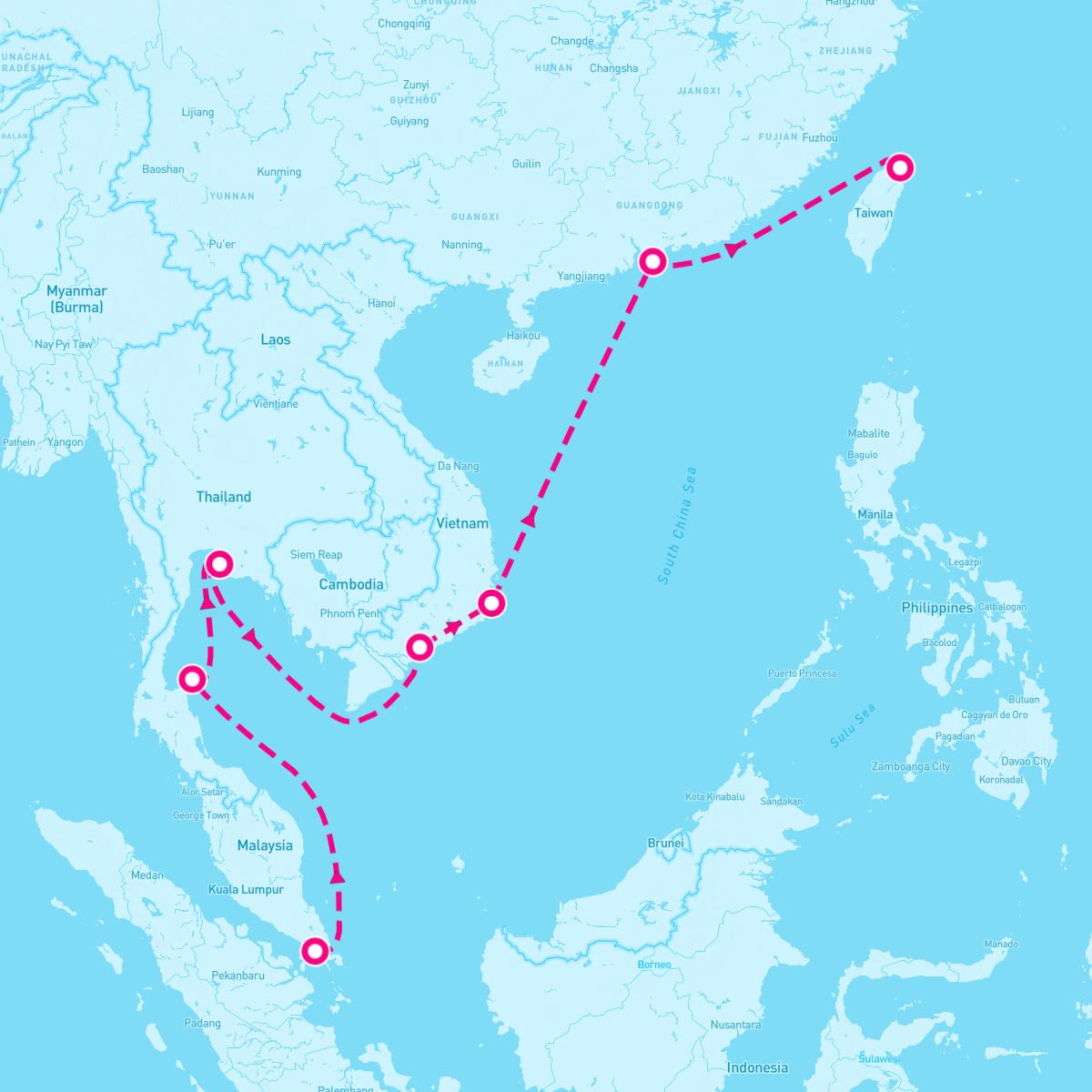 Norwegian Spirit itinerary map for February 20, 2025 (10 nights)