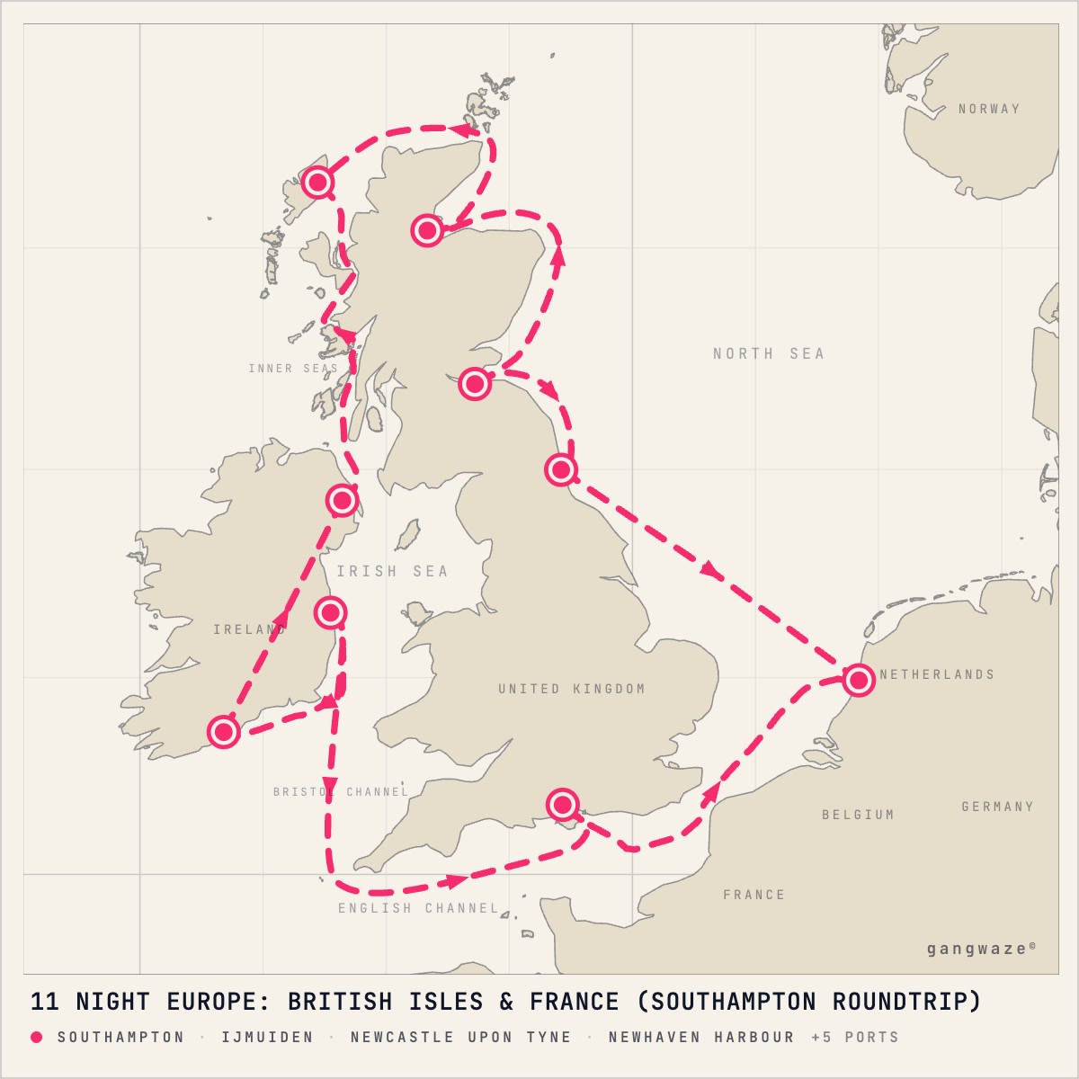 Norwegian Star itinerary map for August 13, 2028 (11 nights)
