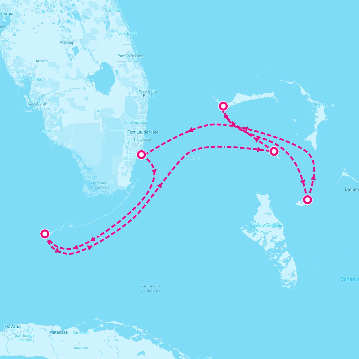 Norwegian Sun itinerary map for March 17, 2024 (5 nights)