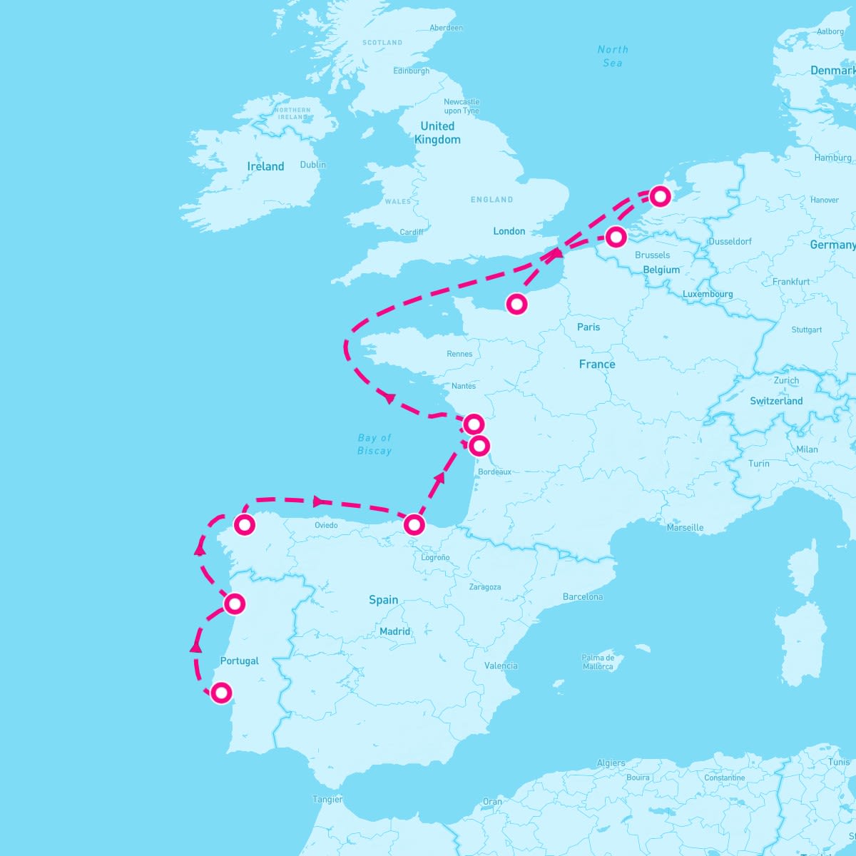 Norwegian Sun itinerary map for August 14, 2025 (9 nights)