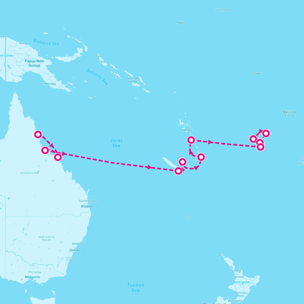 Norwegian Sun itinerary map for August 21, 2025 (14 nights)