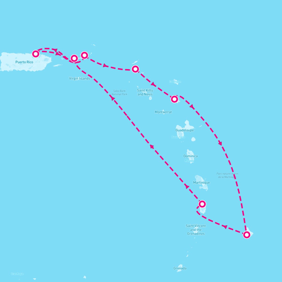 Norwegian Viva itinerary map for January 28, 2024 (7 nights)