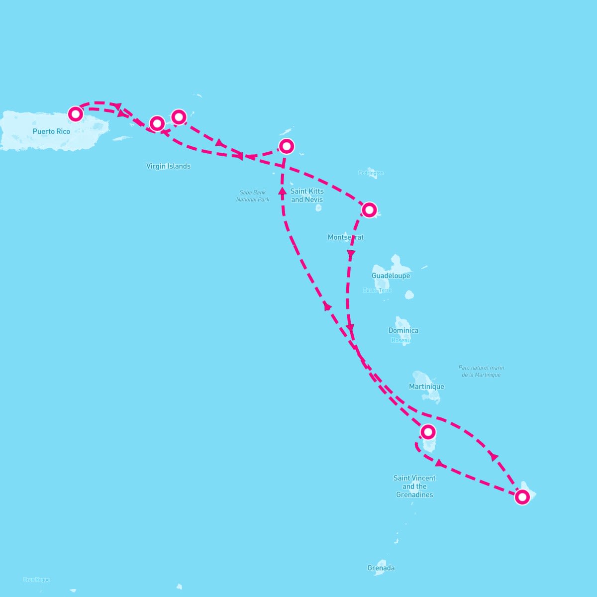 Norwegian Viva itinerary map for March 3, 2024 (7 nights)