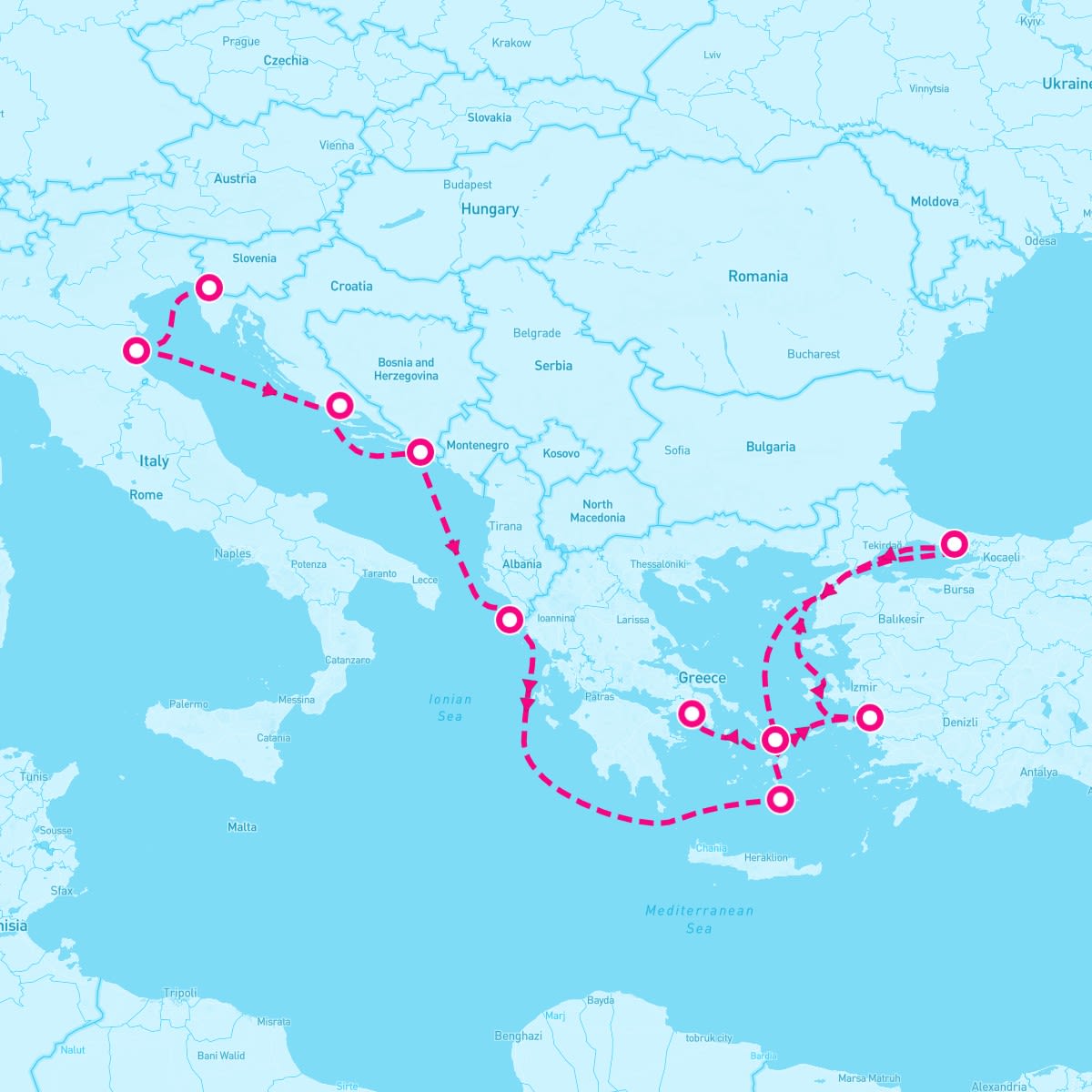 Norwegian Viva itinerary map for May 16, 2024 (9 nights)