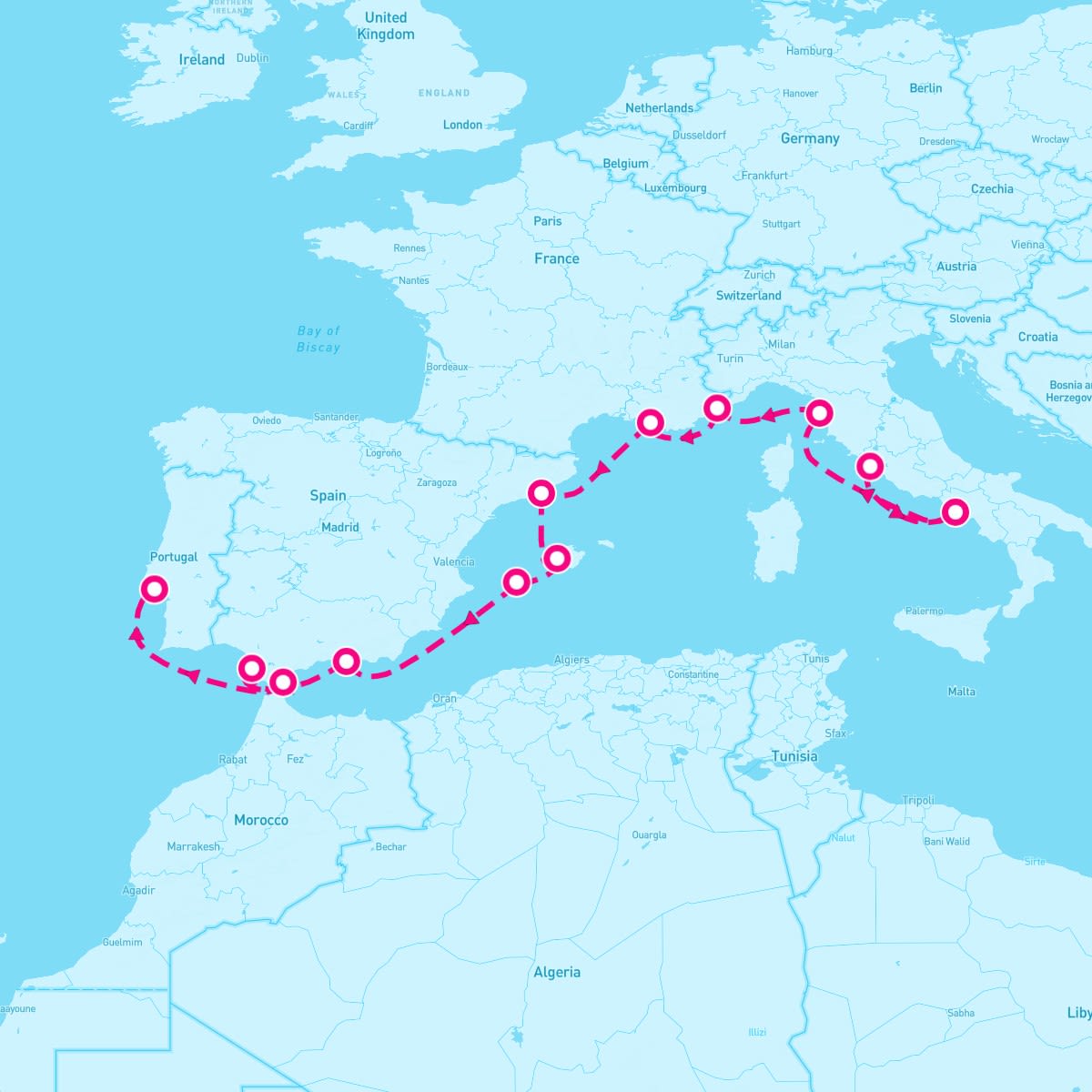 Norwegian Viva itinerary map for November 18, 2024 (11 nights)