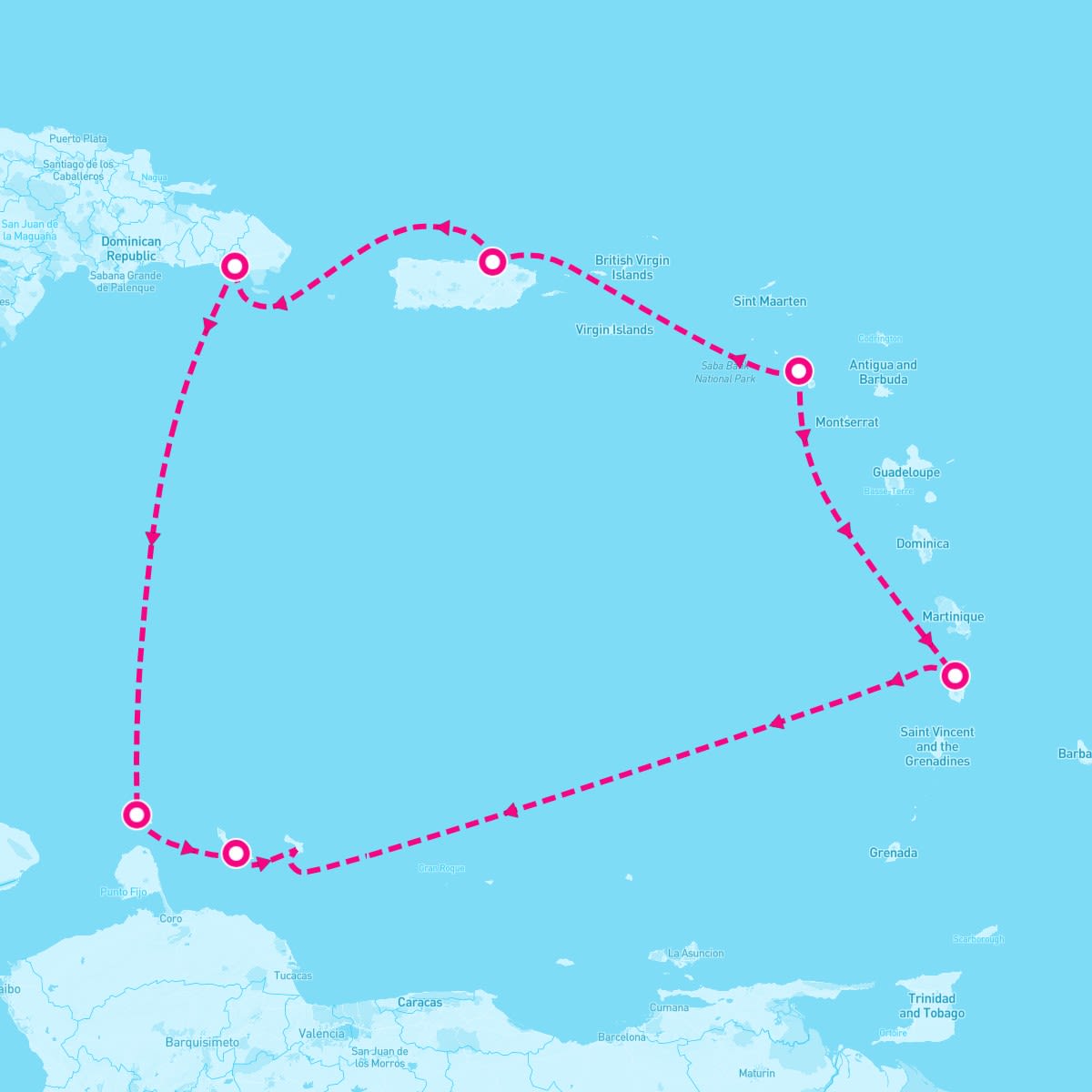 Norwegian Viva itinerary map for February 16, 2025 (7 nights)
