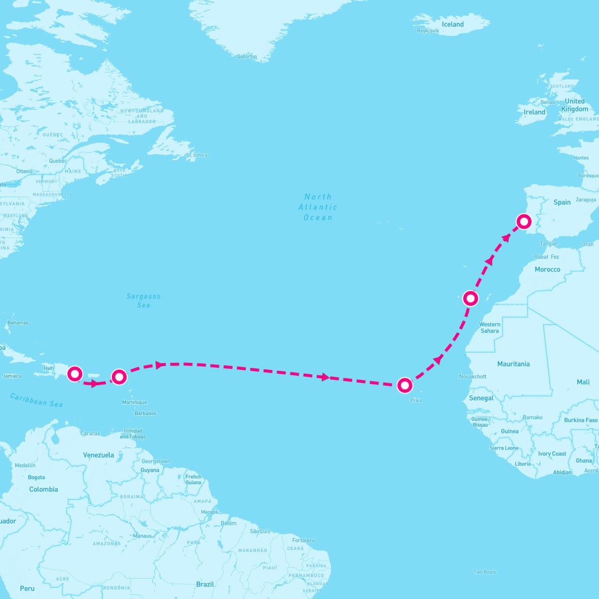 Norwegian Viva itinerary map for April 14, 2025 (12 nights)