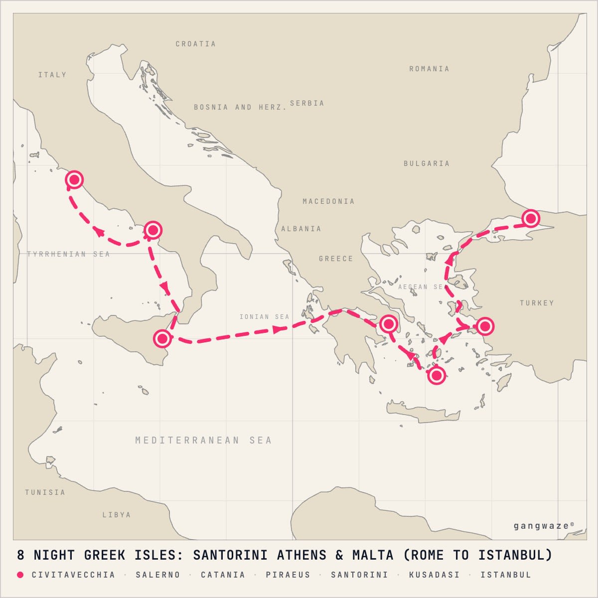 Norwegian Viva itinerary map for August 28, 2027 (8 nights)