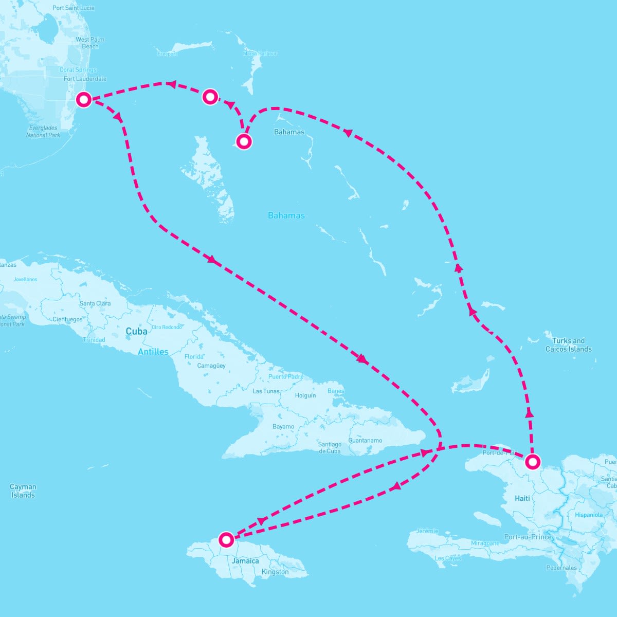 Oasis of the Seas itinerary map for December 22, 2023 (7 nights)