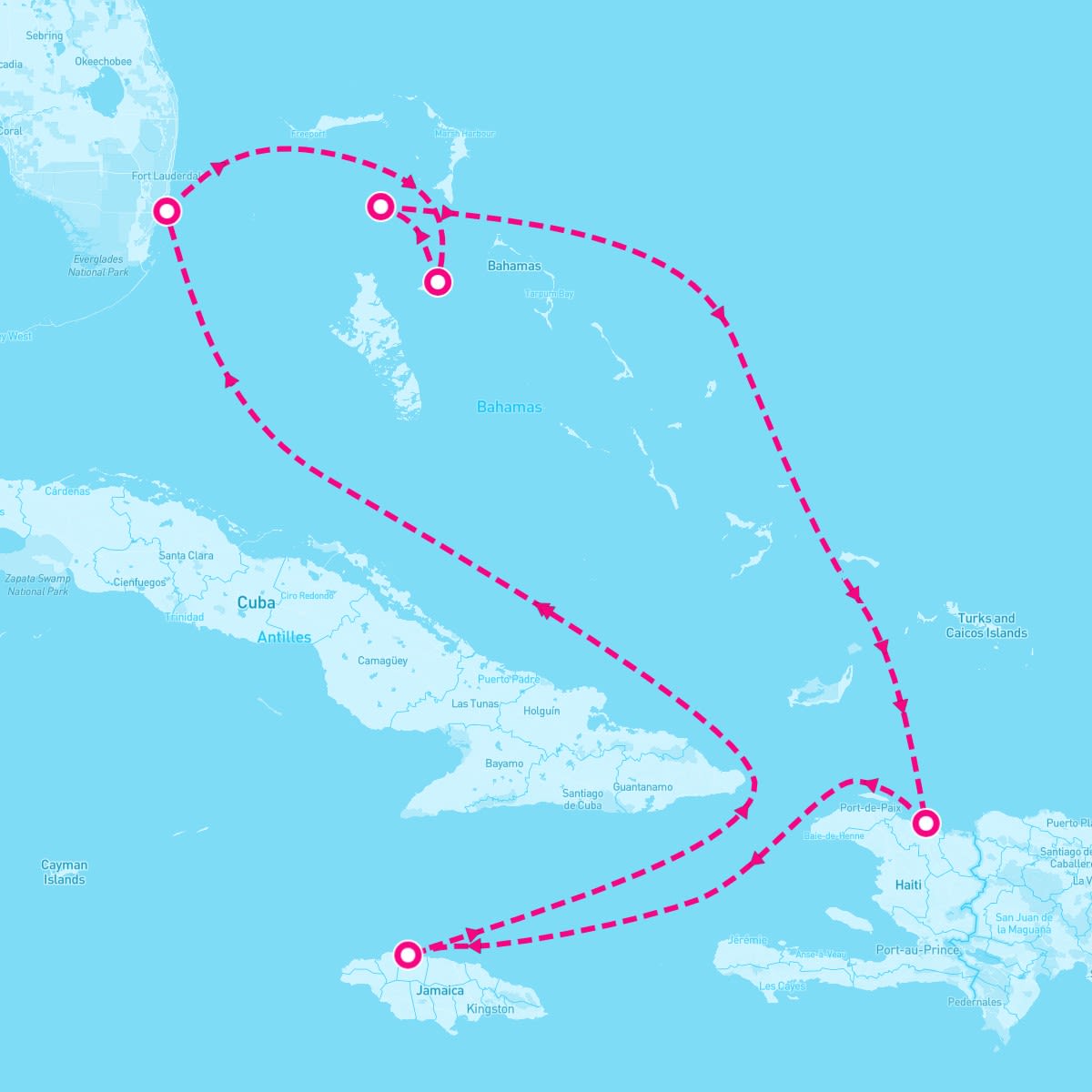 Oasis of the Seas itinerary map for March 17, 2024 (7 nights)