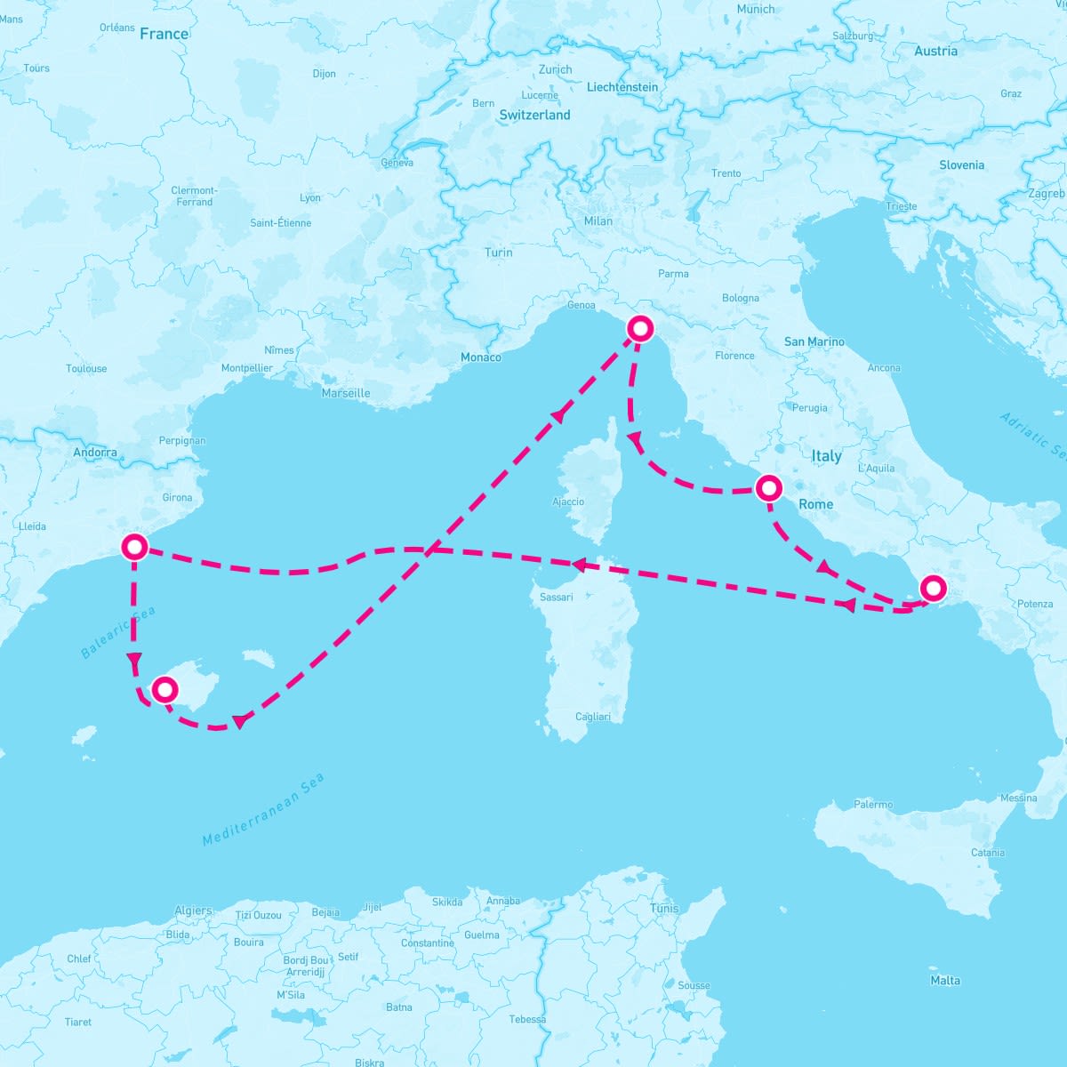 Oasis of the Seas itinerary map for July 21, 2024 (7 nights)