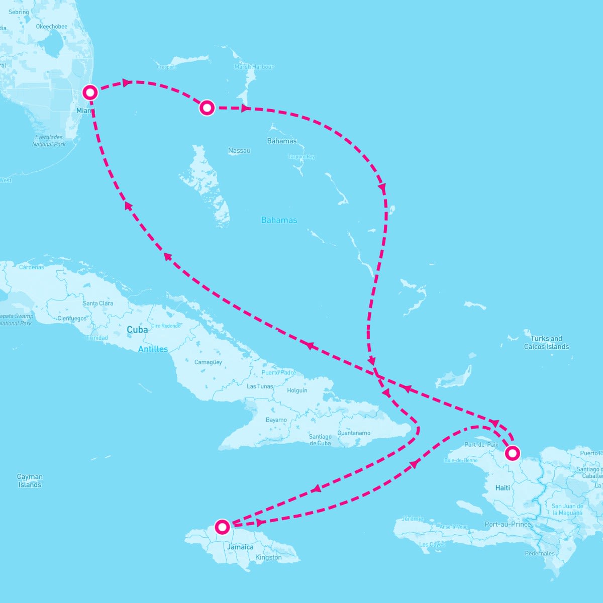 Oasis of the Seas itinerary map for March 2, 2025 (6 nights)