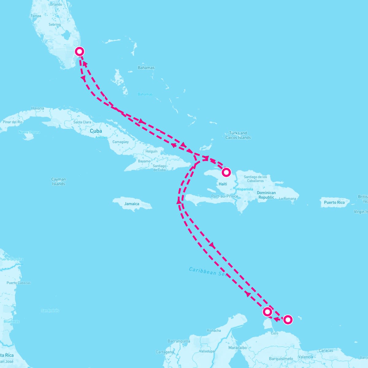 Odyssey of the Seas itinerary map for December 23, 2023