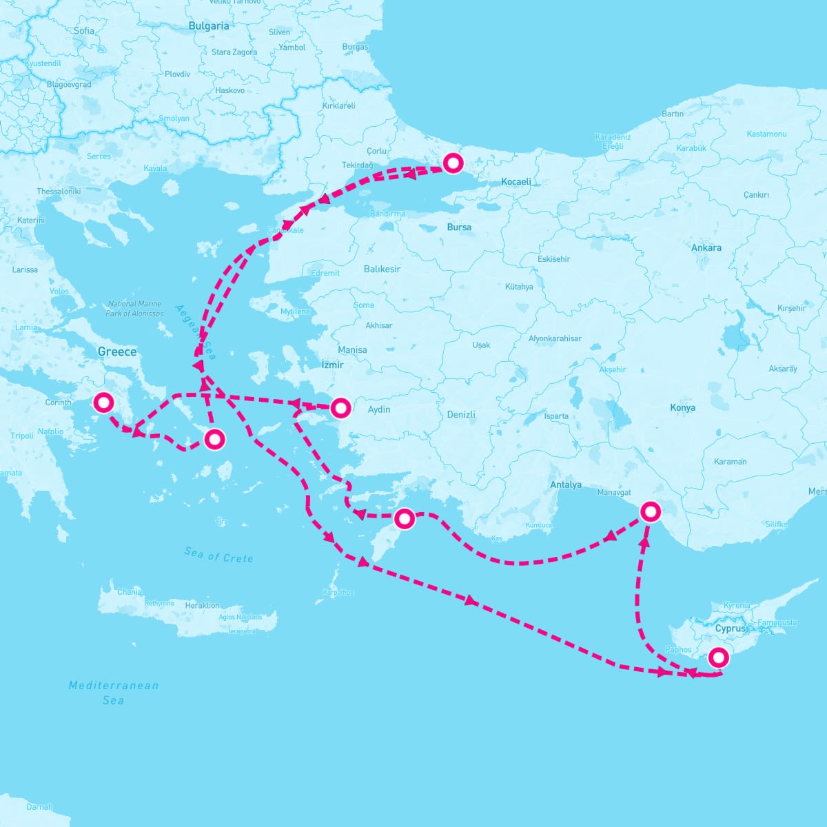 MS Oosterdam itinerary map for August 7, 2024 (11 nights)