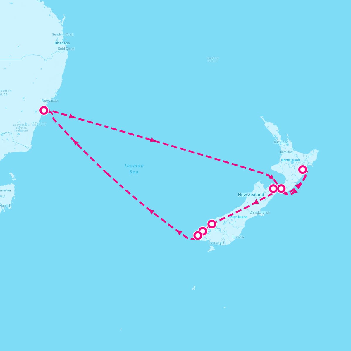 Ovation of the Seas itinerary map for March 12, 2024 (10 nights)